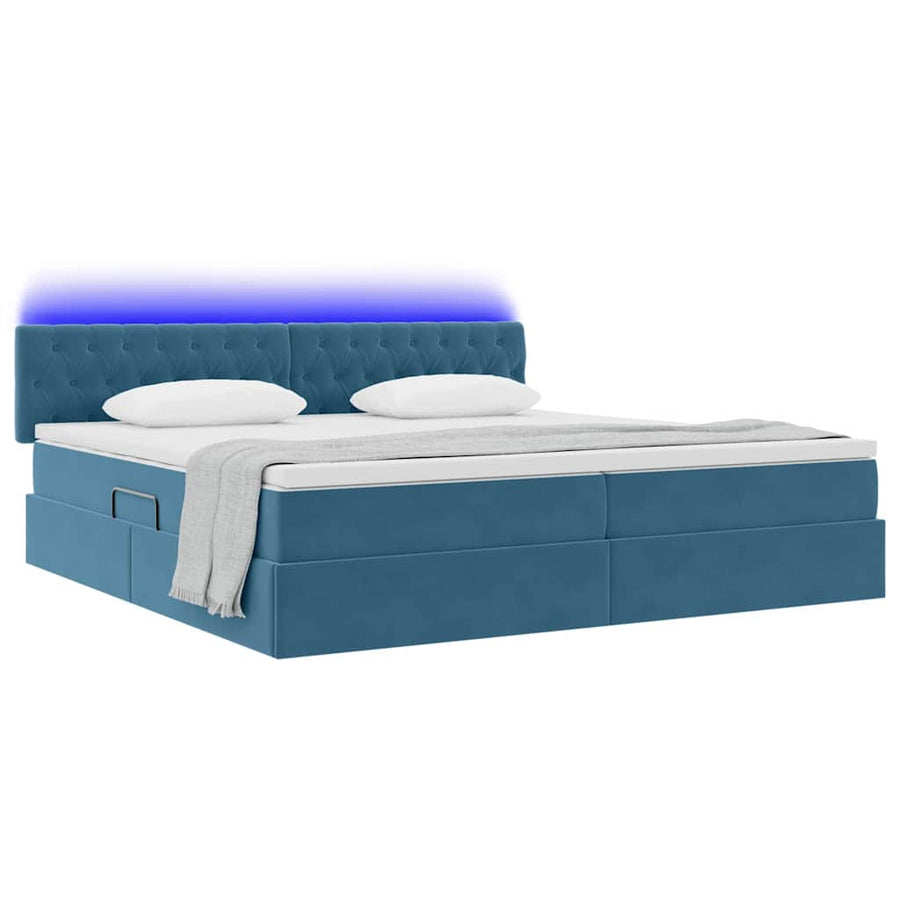 Bed met LED -striplichten Donkerblauw 200 x 200 cm Fluweel