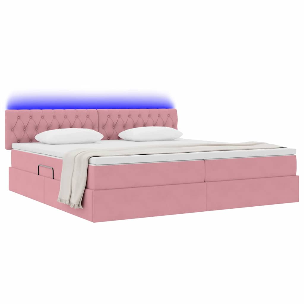 Bed met LED -striplichten met opslag Roze 200 x 200 cm Fluweel