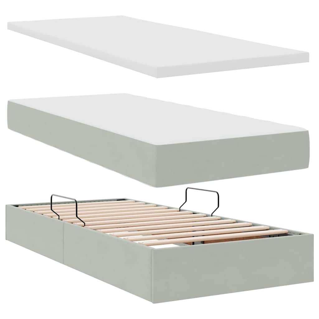 Opbergbed met LED met matras Lichtgrijs 90 x 190 cm Fluweel