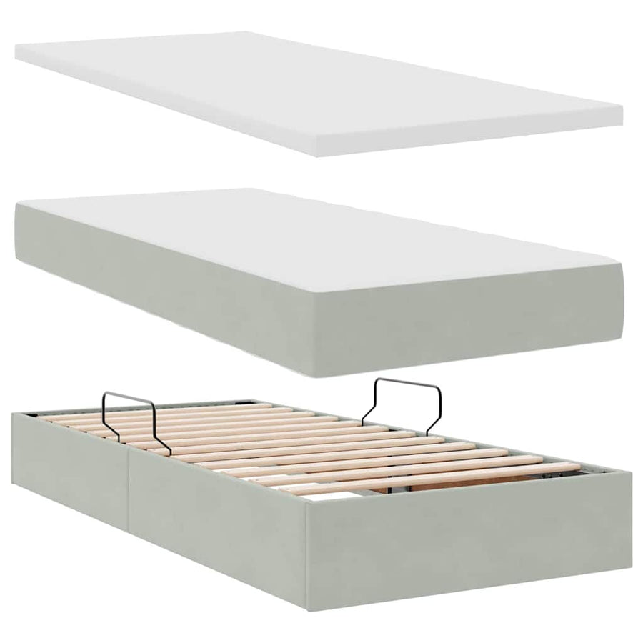 Opbergbed met LED met matras Lichtgrijs 90 x 190 cm Fluweel