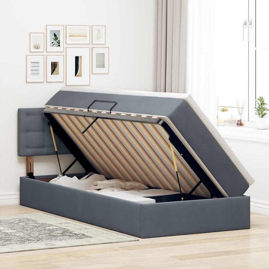 Opbergbed met LED met matras Donkergrijs 90 x 190 cm Fluweel