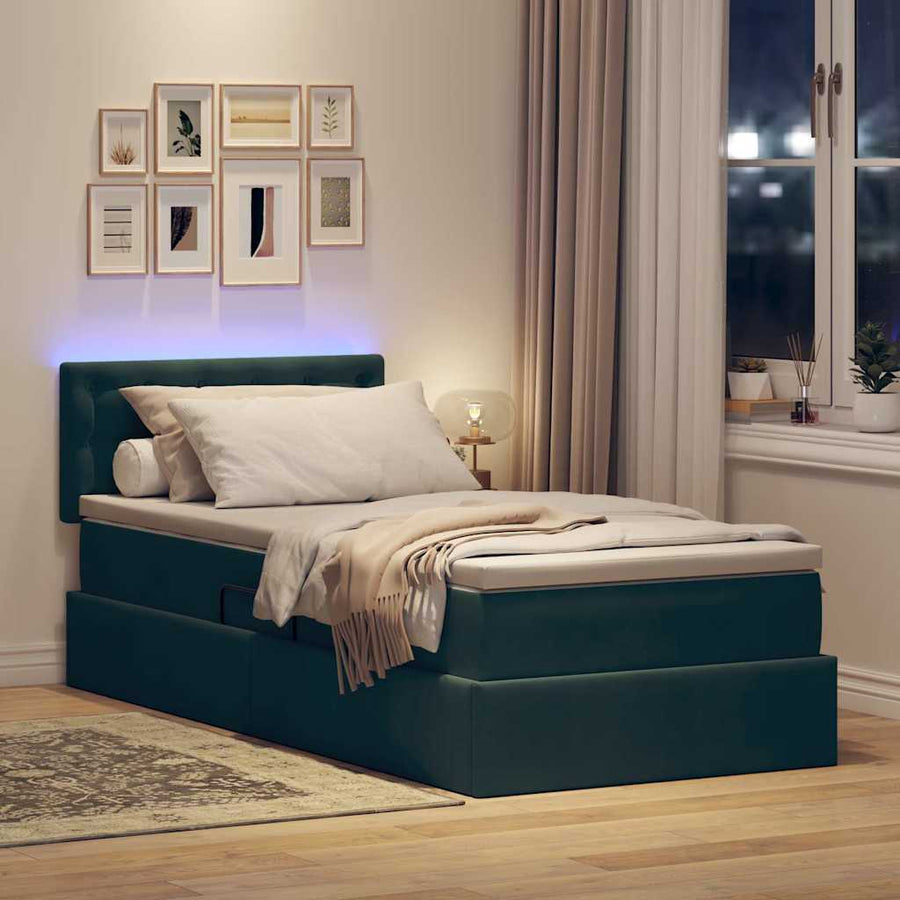 Opbergbed met LED met matras Donkergroen 90 x 190 cm Fluweel