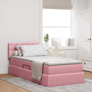 Opbergbed 90x190 cm roze fluweel met LED