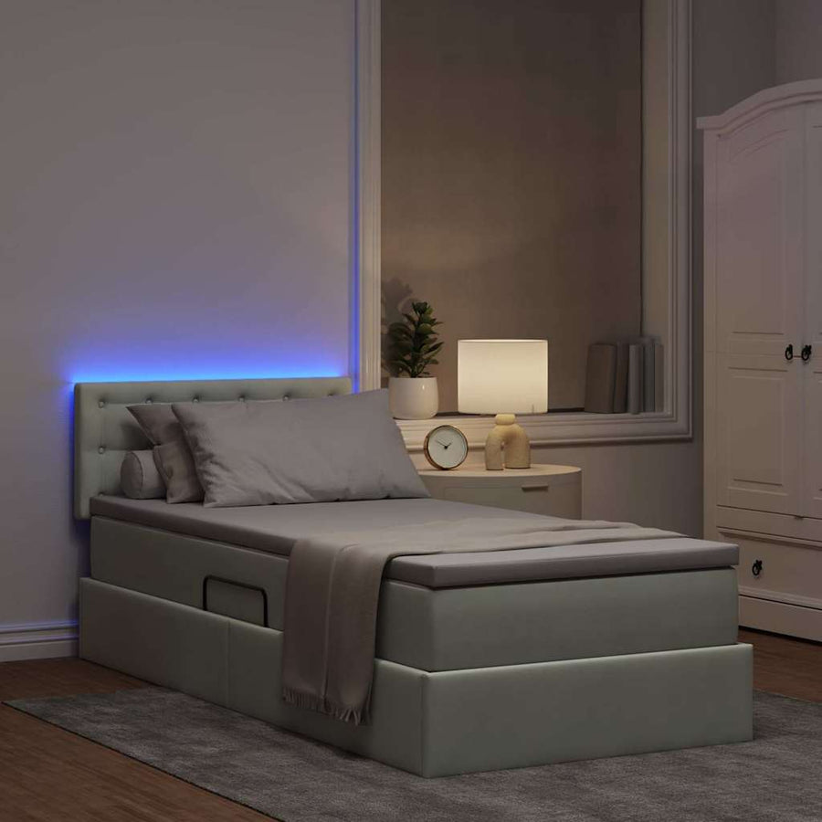 Opbergbed met LED met matras Lichtgrijs 90 x 200 cm Fluweel