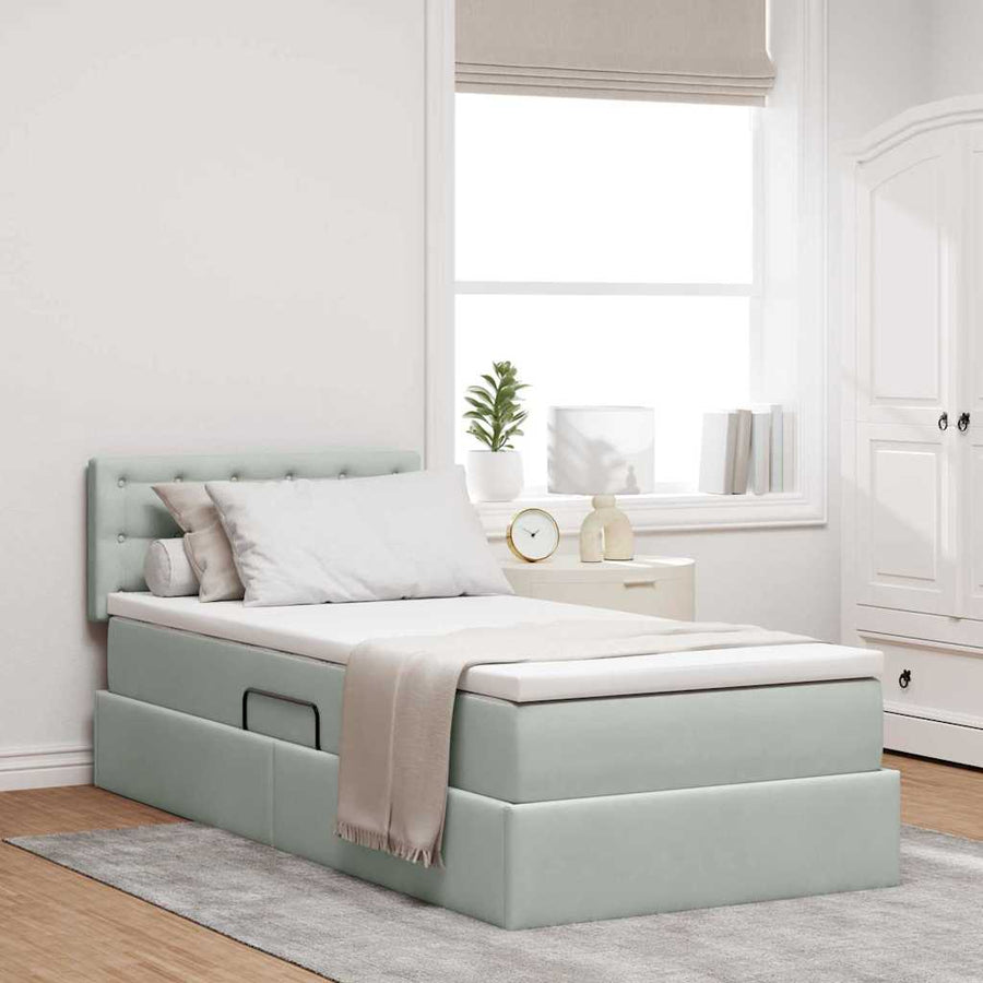 Opbergbed met LED met matras Lichtgrijs 90 x 200 cm Fluweel