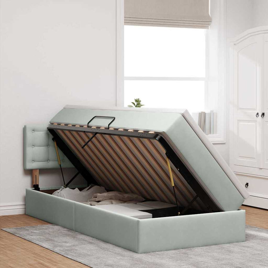 Opbergbed met LED met matras Lichtgrijs 90 x 200 cm Fluweel