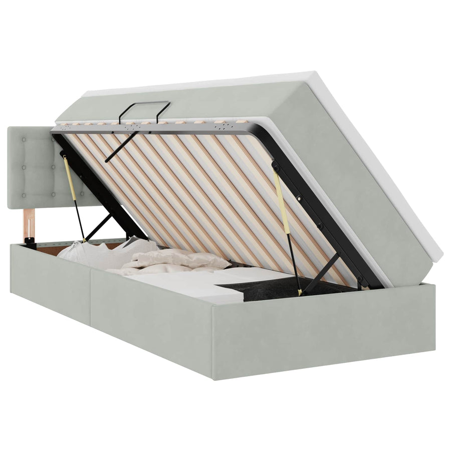Opbergbed met LED met matras Lichtgrijs 90 x 200 cm Fluweel