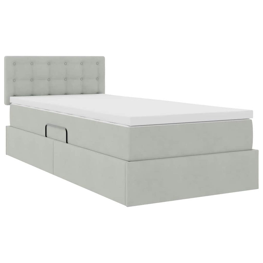 Opbergbed met LED met matras Lichtgrijs 90 x 200 cm Fluweel
