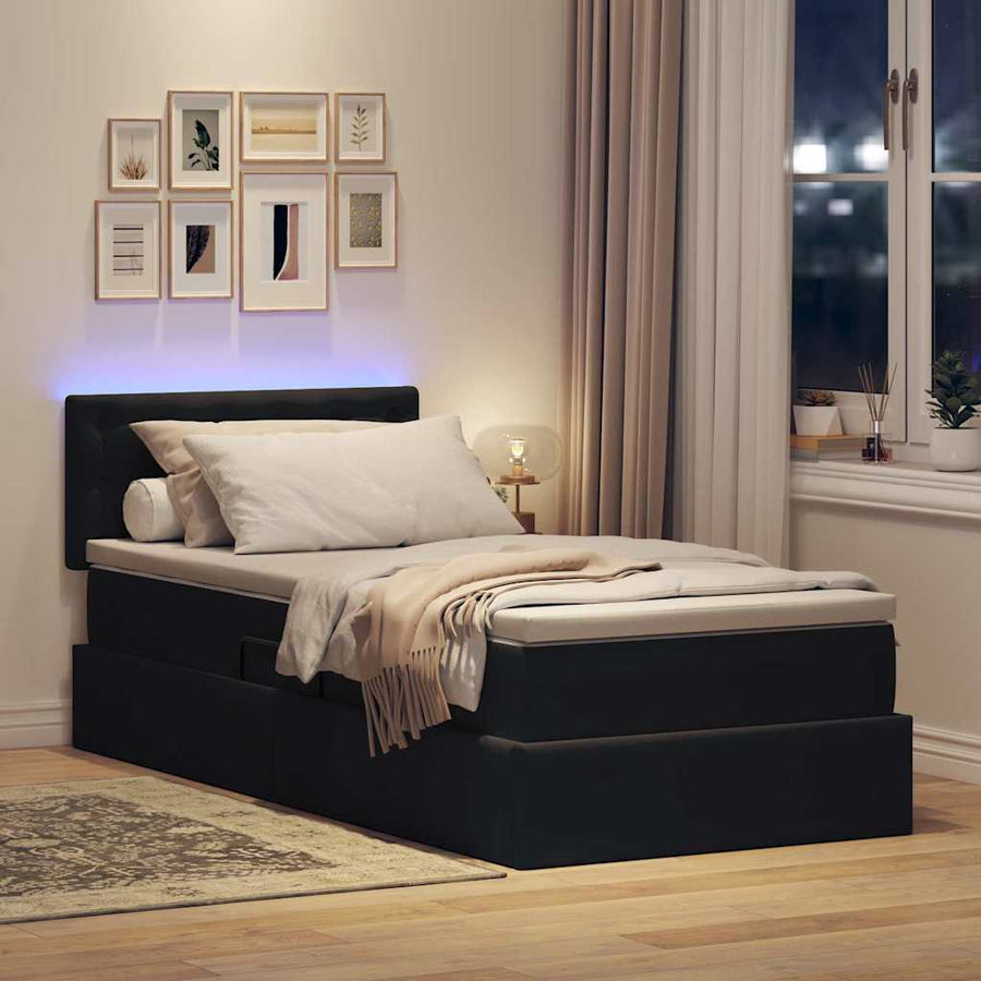 Opbergbed met LED met matras met LED Zwart 90 x 200 cm Fluweel