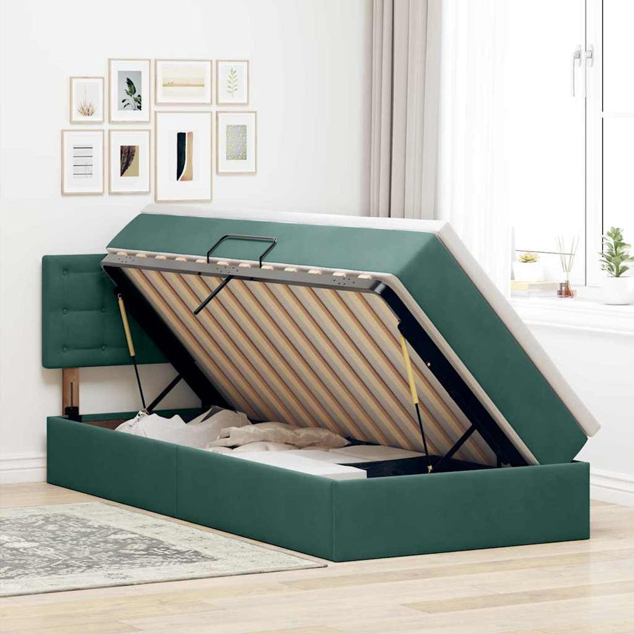 Opbergbed met LED met matras Donkergroen 90 x 200 cm Fluweel