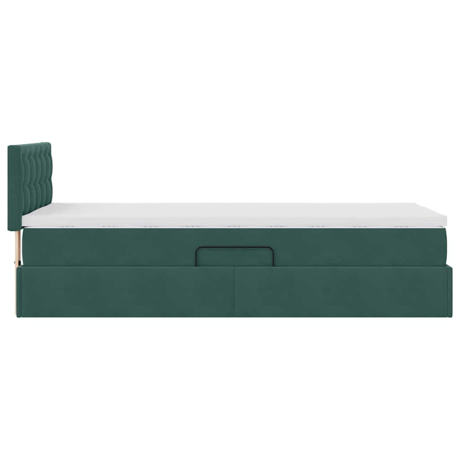 Opbergbed met LED met matras Donkergroen 90 x 200 cm Fluweel
