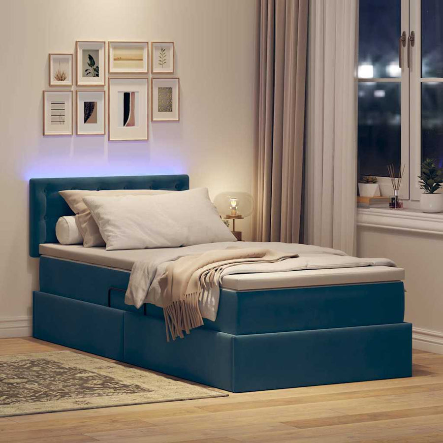 Opbergbed met LED met matras Donkerblauw 90 x 200 cm Fluweel