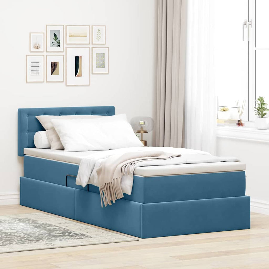 Opbergbed met LED met matras Donkerblauw 90 x 200 cm Fluweel