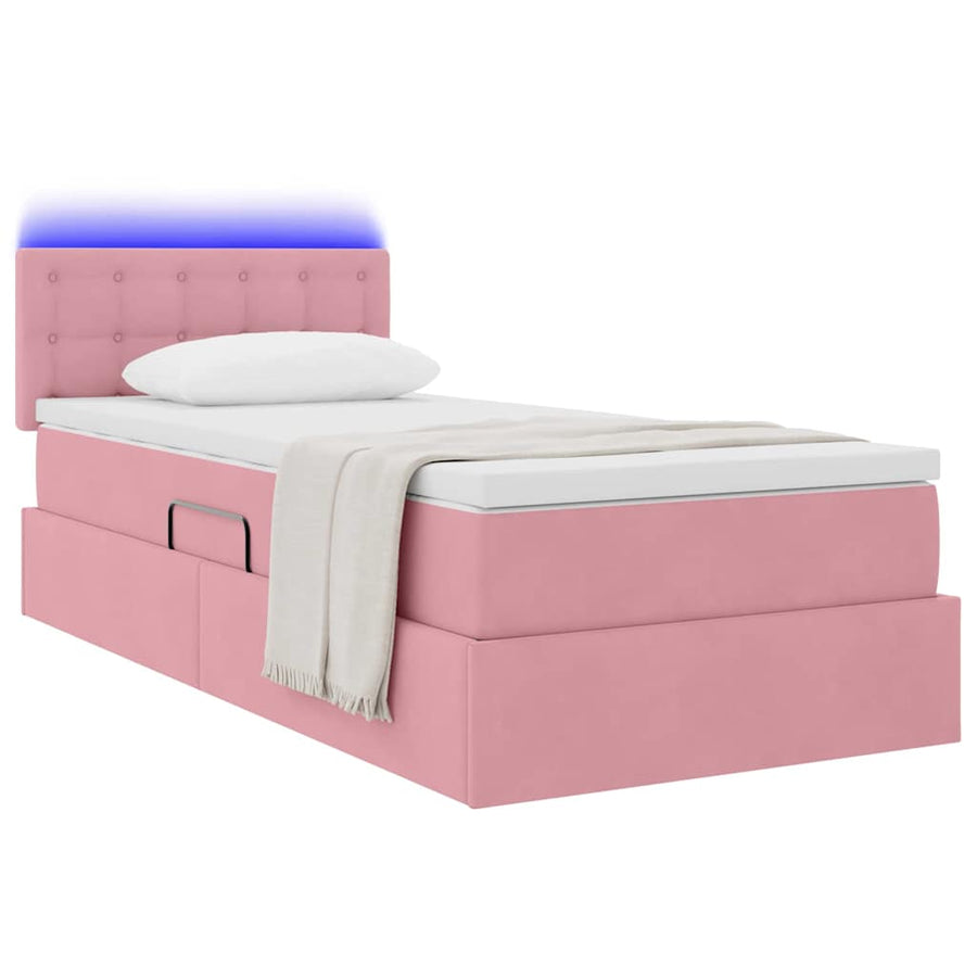 Opbergbed met LED met matras met LED Roze 90 x 200 cm Fluweel