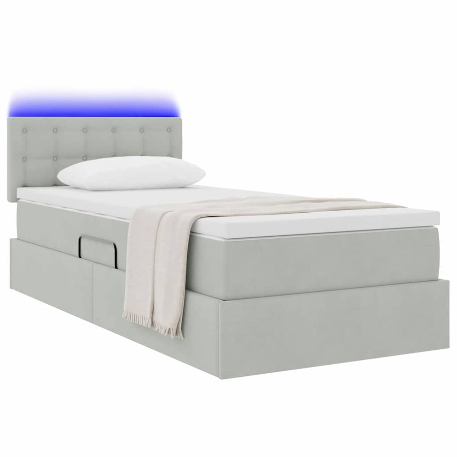 Opbergbed met LED met matras Lichtgrijs 100 x 200 cm Fluweel