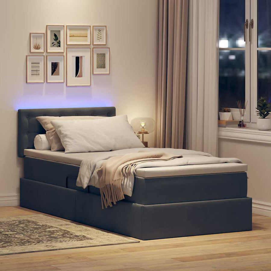 Opbergbed met LED met matras Donkergrijs 100 x 200 cm Fluweel