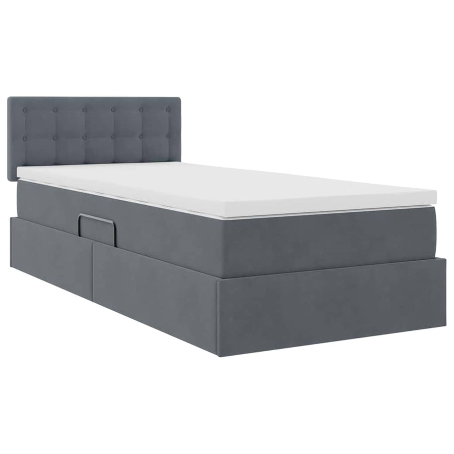 Opbergbed met LED met matras Donkergrijs 100 x 200 cm Fluweel
