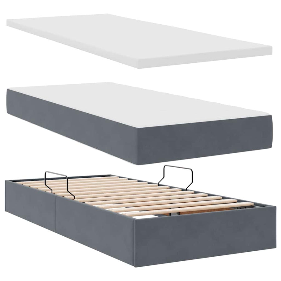 Opbergbed met LED met matras Donkergrijs 100 x 200 cm Fluweel