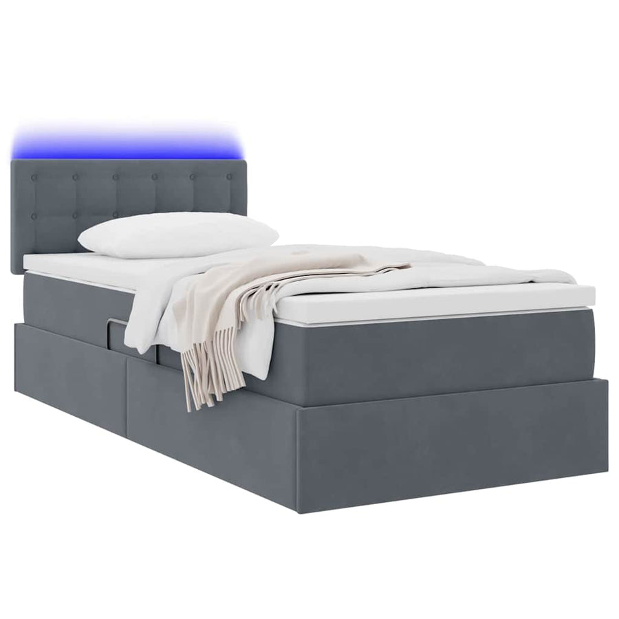 Opbergbed met LED met matras Donkergrijs 100 x 200 cm Fluweel