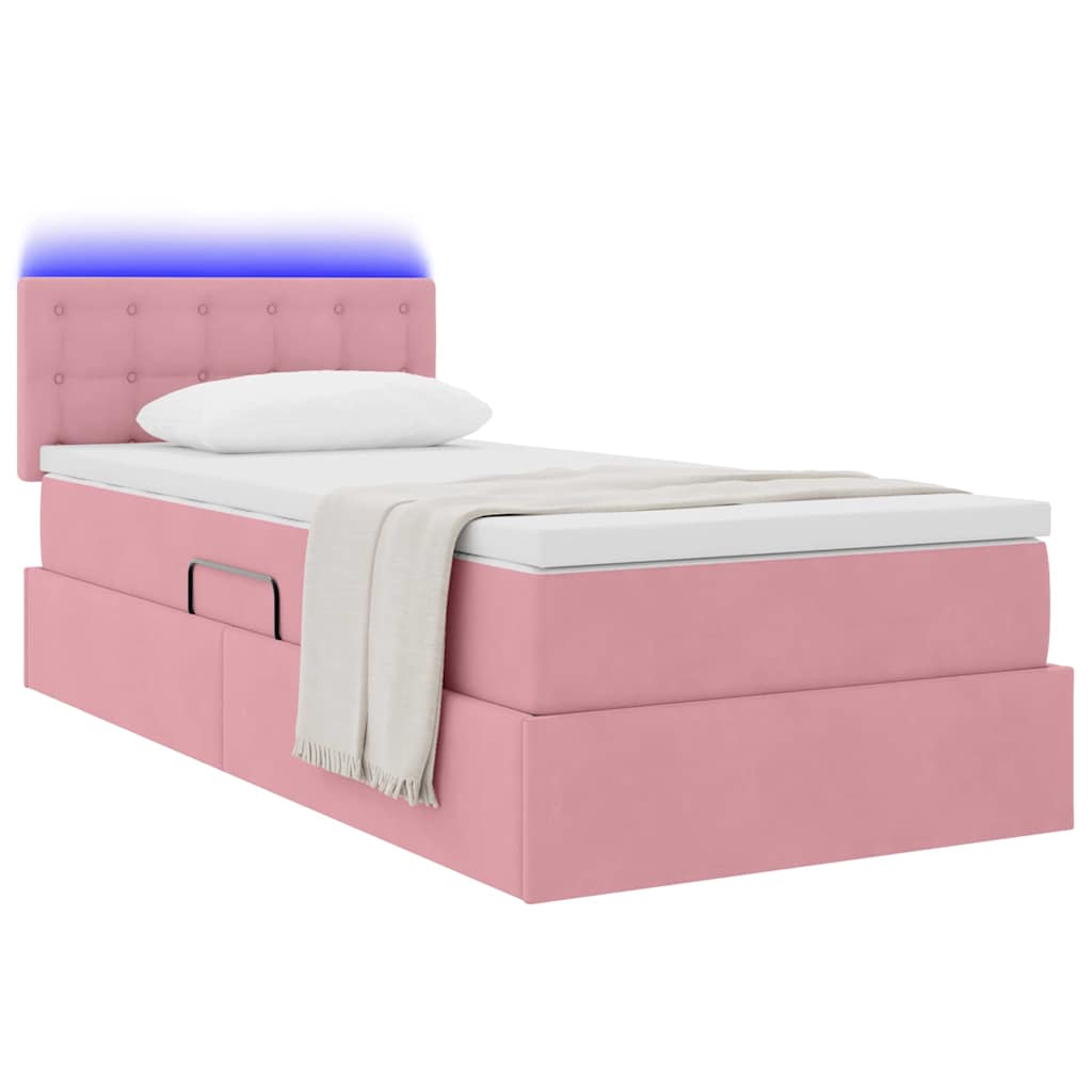 Opbergbed met LED met matras met LED Roze 100 x 200 cm Fluweel