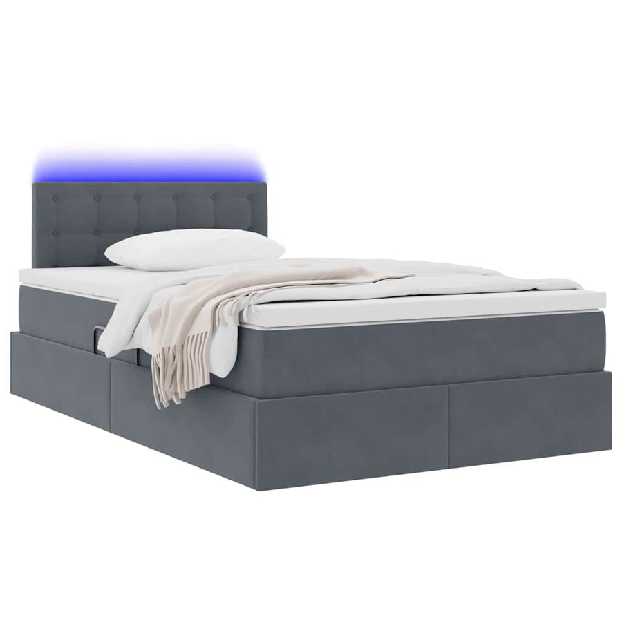 Bed met LED -striplichten Donkergrijs 120 x 200 cm Fluweel