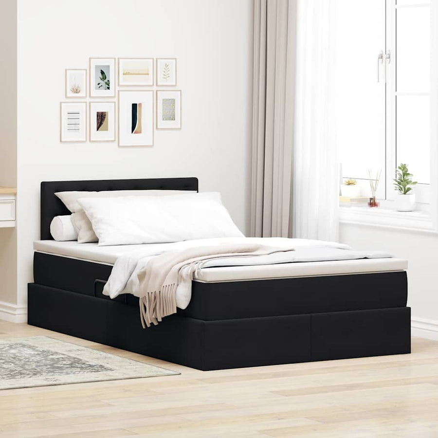 Bed met LED -striplichten met opslag Zwart 120 x 200 cm Fluweel