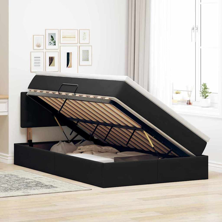 Bed met LED -striplichten met opslag Zwart 120 x 200 cm Fluweel