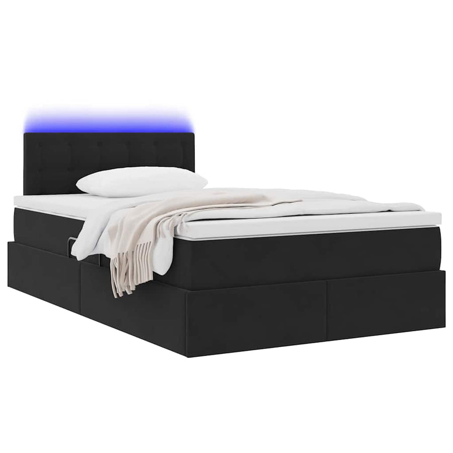 Bed met LED -striplichten met opslag Zwart 120 x 200 cm Fluweel
