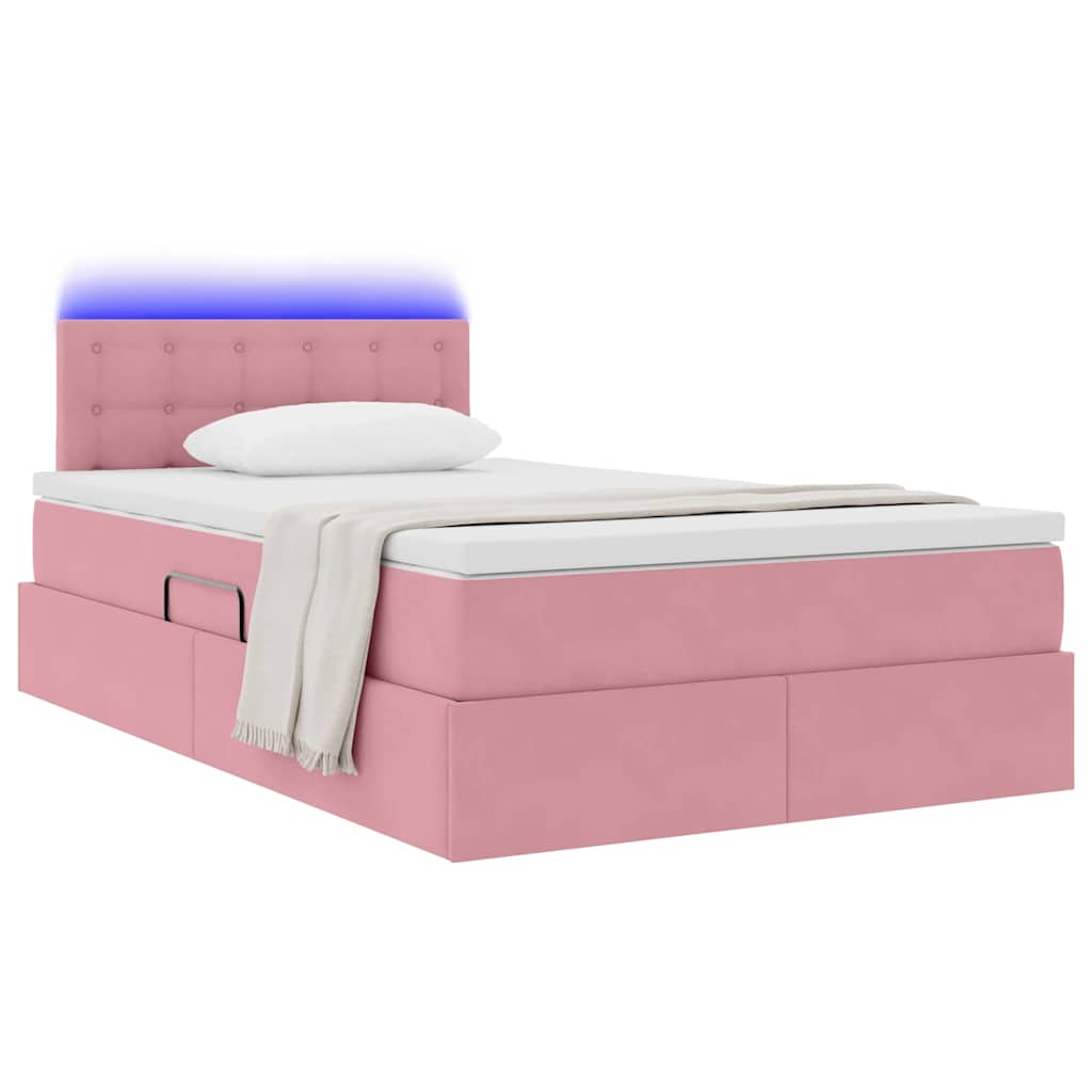 Bed met LED -striplichten met opslag Roze 120 x 200 cm Fluweel