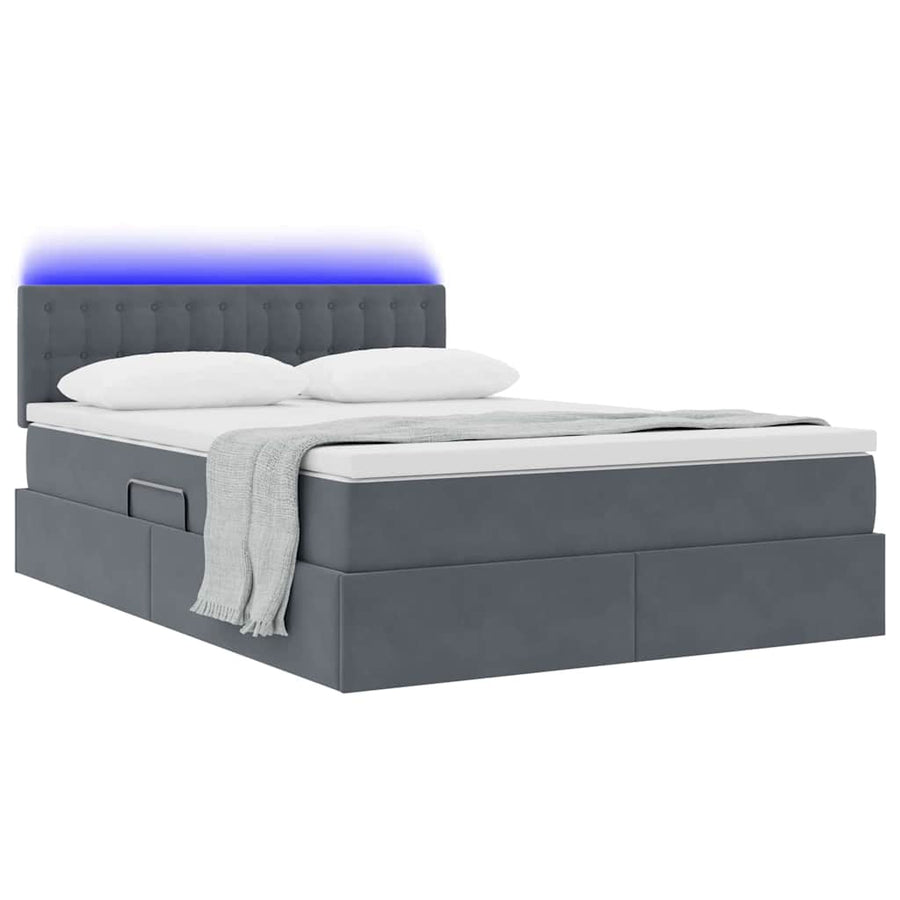 Bed met LED -striplichten Donkergrijs 140 x 190 cm Fluweel