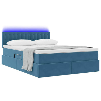 Bed met LED -striplichten Donkerblauw 140 x 190 cm Fluweel