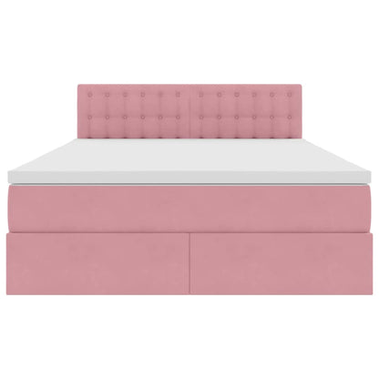 Bed met LED -striplichten met opslag Roze 140 x 190 cm Fluweel