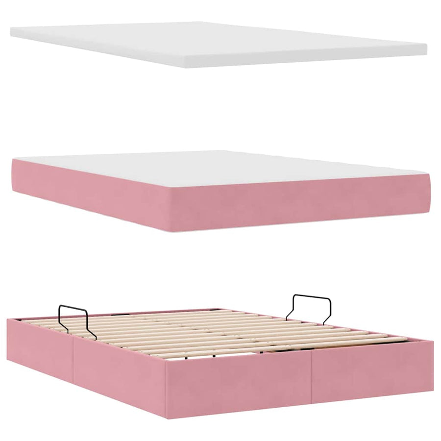 Bed met LED -striplichten met opslag Roze 140 x 190 cm Fluweel