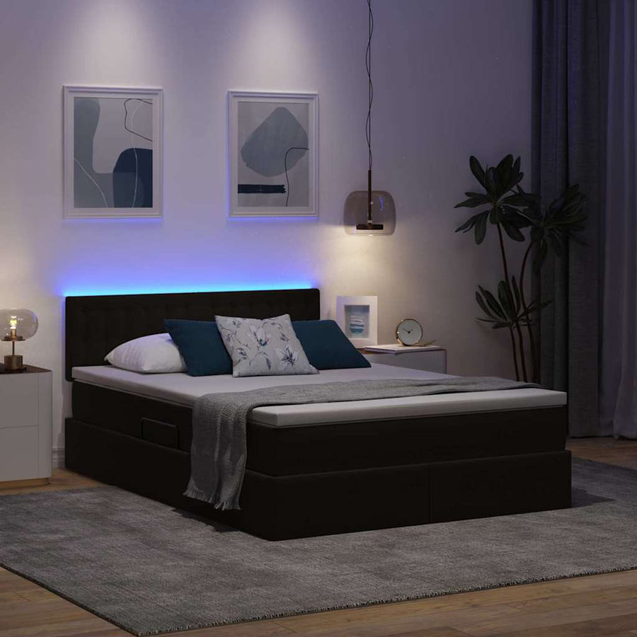 Bed met LED -striplichten met opslag Zwart 140 x 200 cm Fluweel