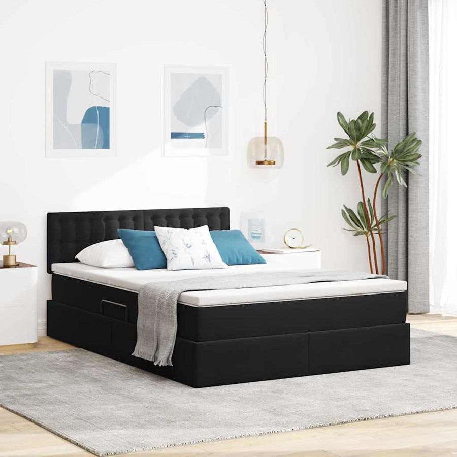 Bed met LED -striplichten met opslag Zwart 140 x 200 cm Fluweel