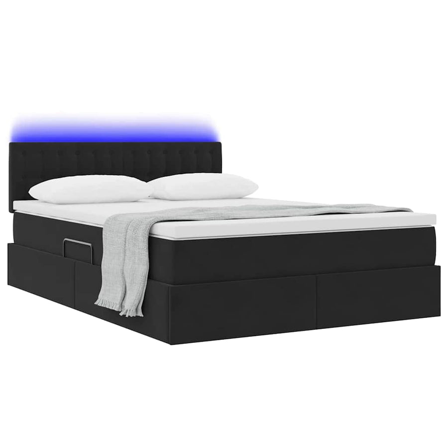 Bed met LED -striplichten met opslag Zwart 140 x 200 cm Fluweel