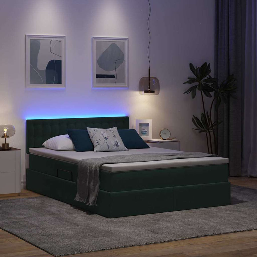 Bed met LED -striplichten Donkergroen 140 x 200 cm Fluweel