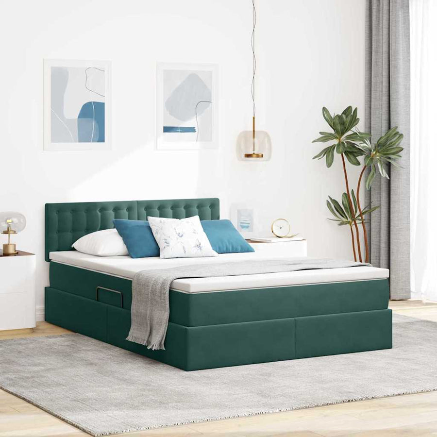 Bed met LED -striplichten Donkergroen 140 x 200 cm Fluweel