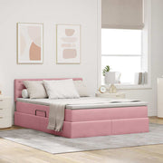 Opbergbed 140x200 cm roze fluweel met LED