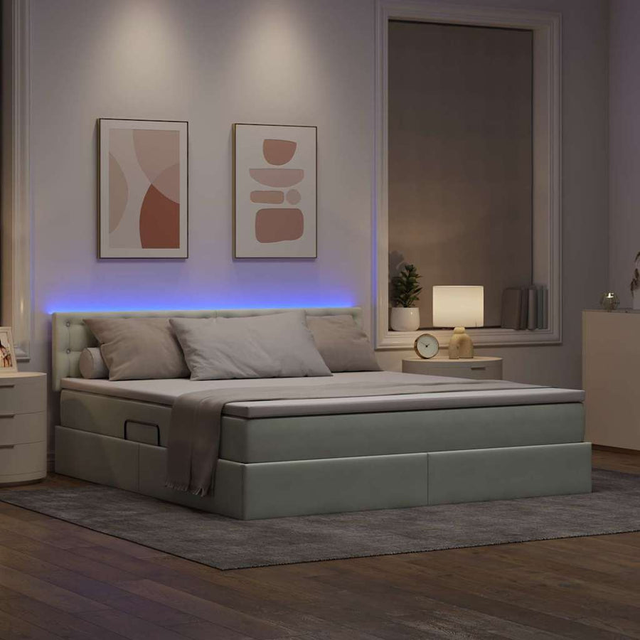Bed met LED -striplichten Lichtgrijs 160 x 200 cm Fluweel