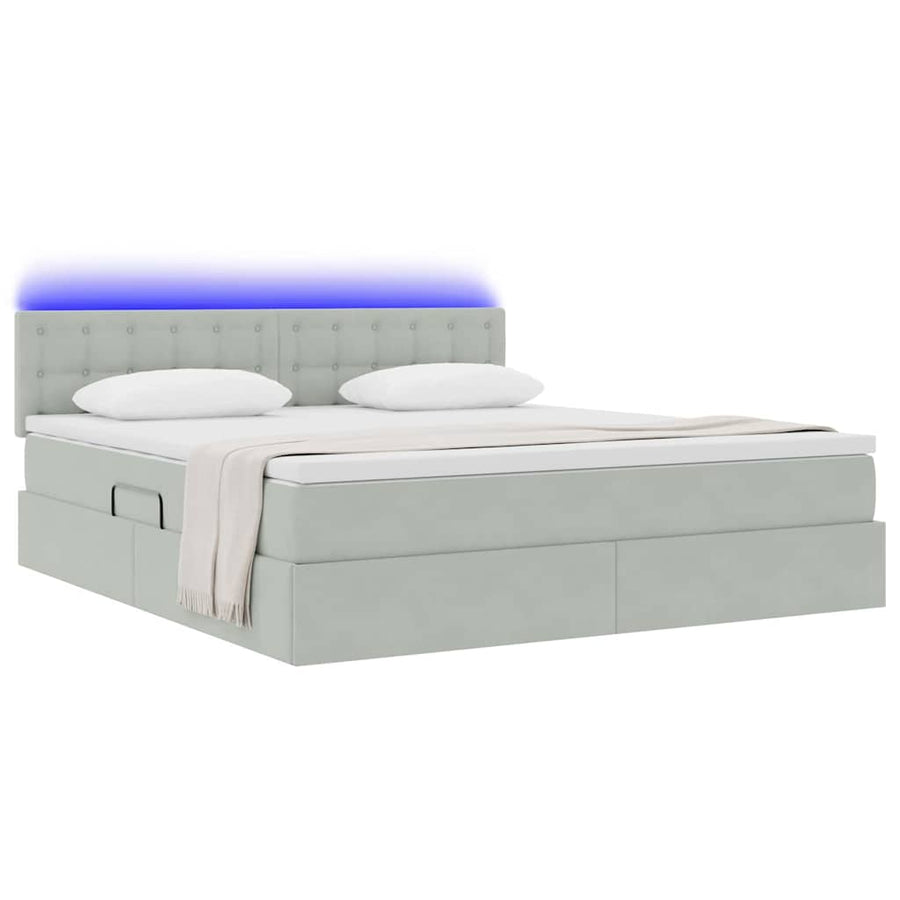 Bed met LED -striplichten Lichtgrijs 160 x 200 cm Fluweel