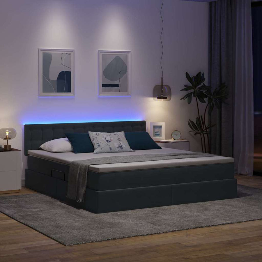Bed met LED -striplichten Donkergrijs 160 x 200 cm Fluweel