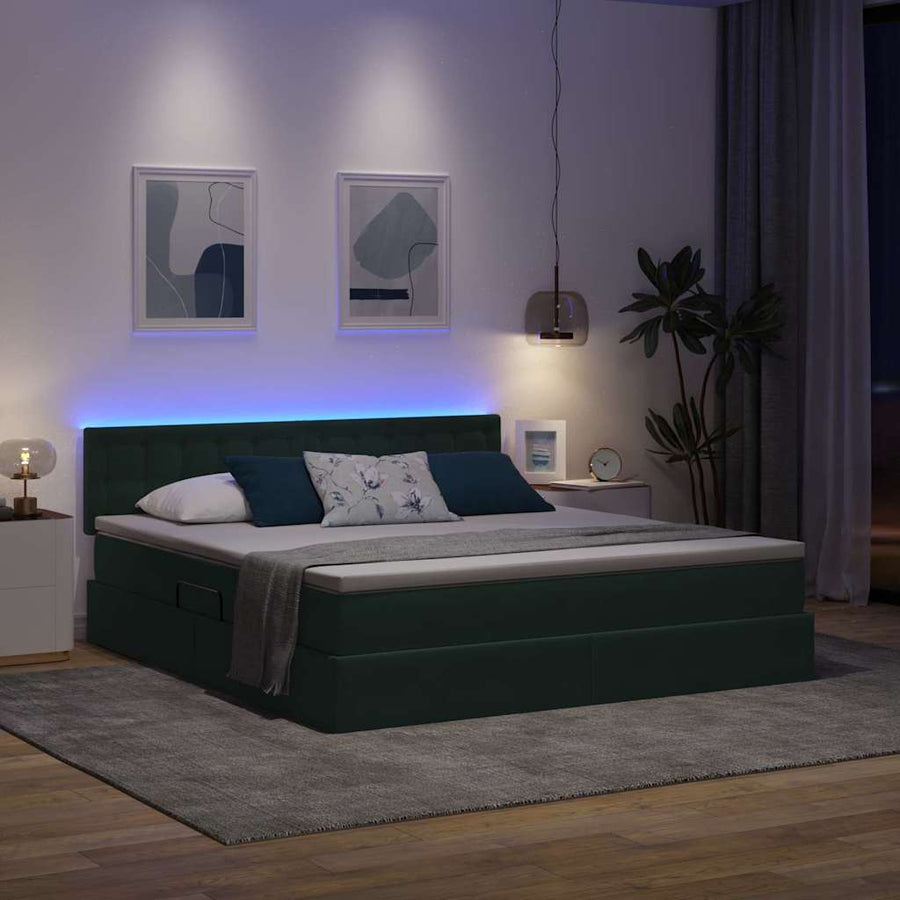 Bed met LED -striplichten Donkergroen 160 x 200 cm Fluweel