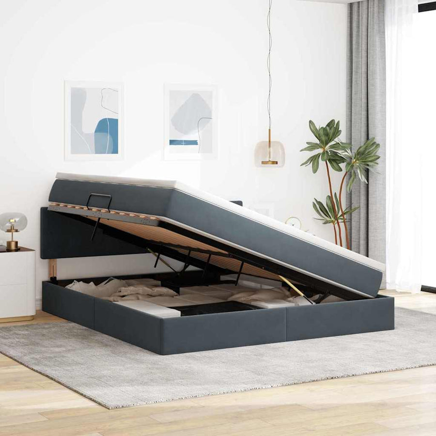Bed met LED -striplichten Donkergrijs 180 x 200 cm Fluweel
