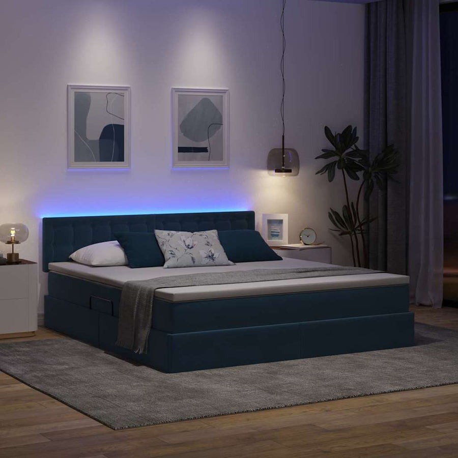 Bed met LED -striplichten Donkerblauw 180 x 200 cm Fluweel