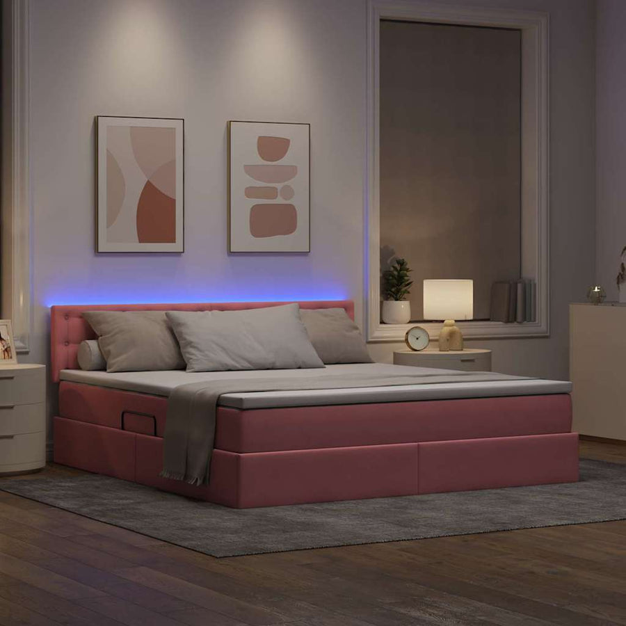 Bed met LED -striplichten met opslag Roze 180 x 200 cm Fluweel