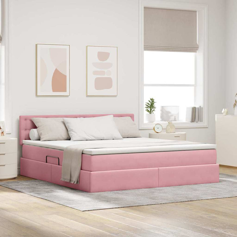 Bed met LED -striplichten met opslag Roze 180 x 200 cm Fluweel
