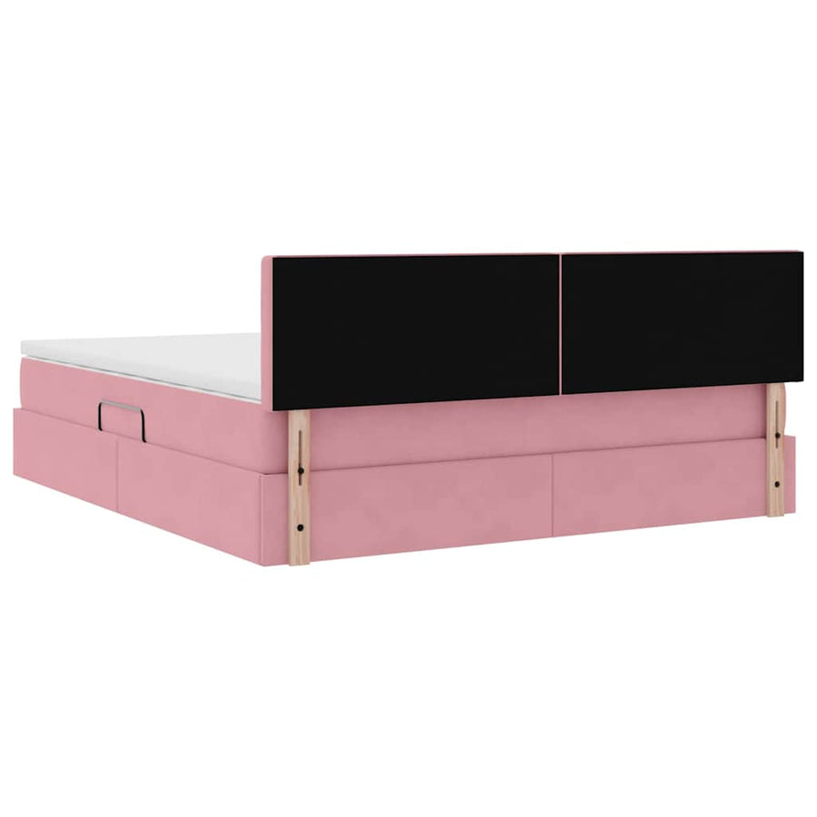 Bed met LED -striplichten met opslag Roze 180 x 200 cm Fluweel