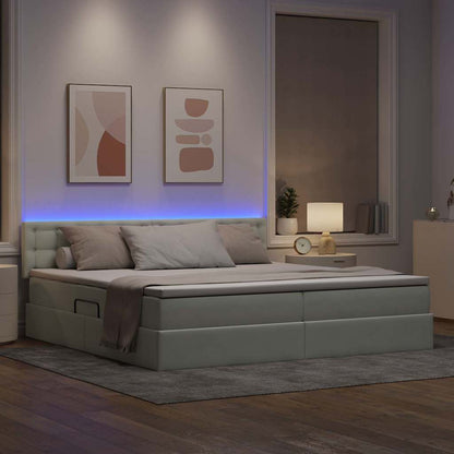 Bed met LED -striplichten Lichtgrijs 200 x 200 cm Fluweel