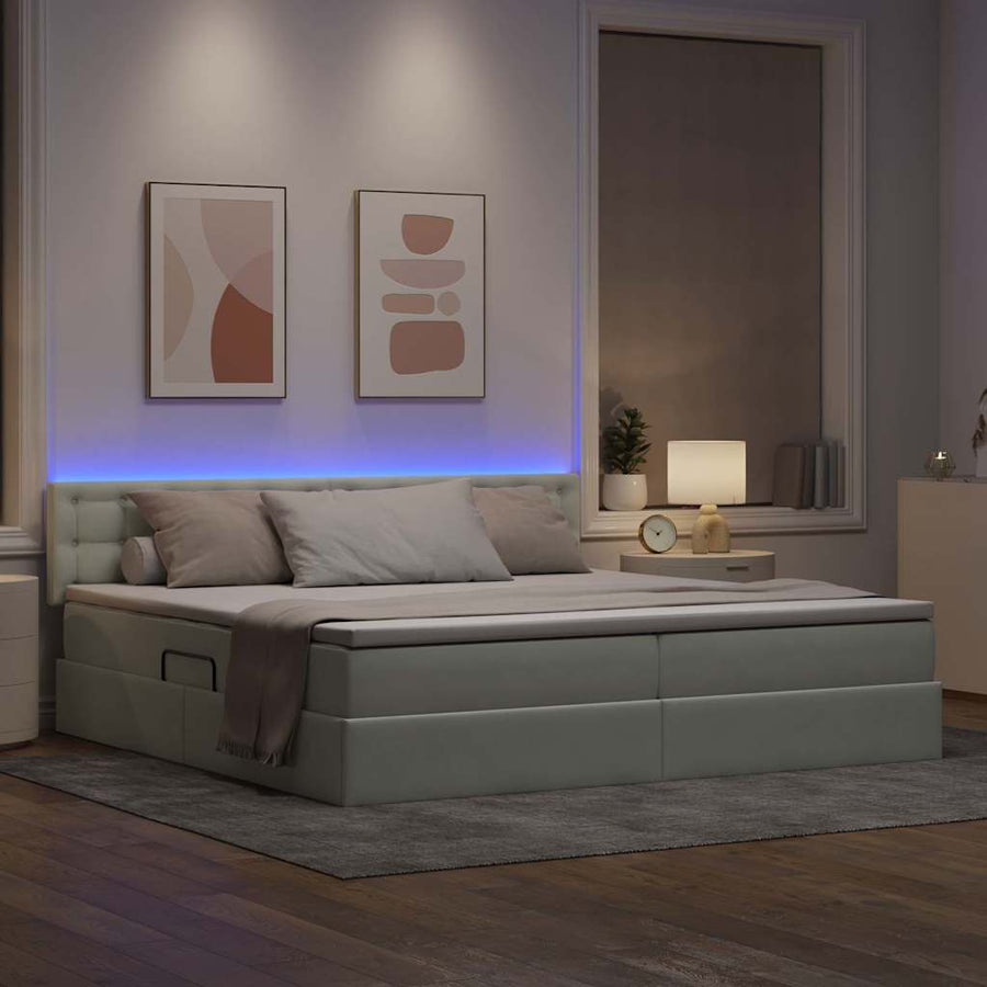 Bed met LED -striplichten Lichtgrijs 200 x 200 cm Fluweel